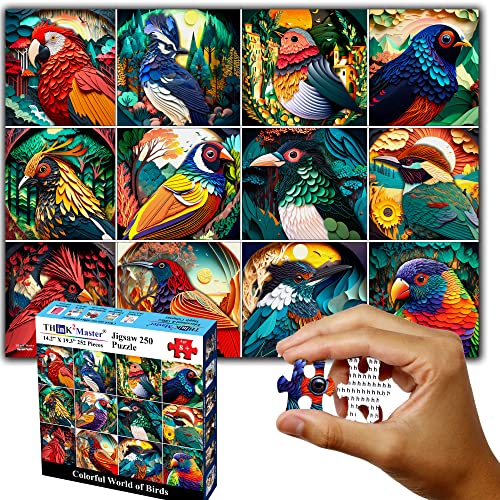 Think2Master Colorful World of Birds 250 Pieces Jigsaw Puzzle Featuring heartwarming Bird Puzzle for Adults and Teens. Paper Cut Craft Style Size: 14.2” X 19.3” - style: Colorful Birds