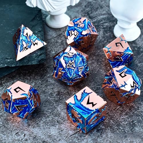 Rule Dice- Metal DND Dice Set, Dungeons and Dragons Dice, D&D Dice Unique Polyhedral MTG RPG Role Playing D and D Dice Set, Role Playing Game Dice with Gifts Box(Rose Gold) - color: Rose Gold
