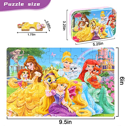 MZZOTOY Princess Puzzles for Kids Ages 4-8, 60 Pieces for Kids Ages 3-5 Princess Puzzle for Girls and Boys Toys Jigsaw Puzzles in a Metal Box Educational Puzzles (Princess) - color: Princess