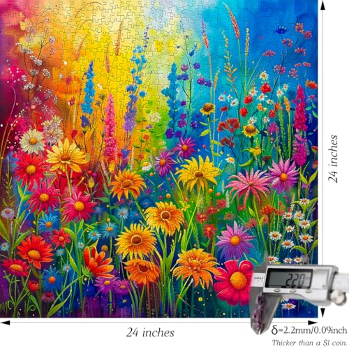 Bgraamiens Rainbow Flowers Garden 1000 Piece Puzzle for Adults,Hard Color Challenge for Wall Decro - color: Rainbow Flowers Garden