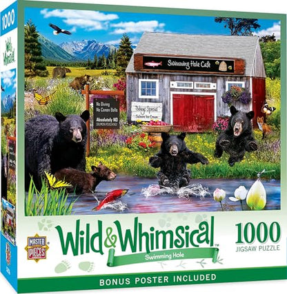 MasterPieces 1000 Piece Wildlife Jigsaw Puzzle - Swimming Hole, Funny Animals, Matte Finish, 19.25" x 26.75", Fun Activity for Adults & Family - style: Swimming Hole