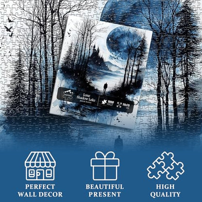Nature Landscape Puzzles for Adults 1000 Pieces, PICKFORU Lone Shadow Lake Jigsaw Puzzle, Fantasy Forest Plant Tree Scenic Impossible Puzzle - style: Lone Shadow Lake Puzzle