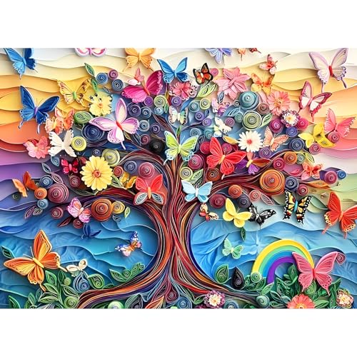Jigsaw Puzzles 300 Pieces for Adults,Butterfly Puzzle 300 Piece Puzzle | Recycled Cardboard Puzzles for Adults Kids,Tree Jigsaw Puzzle Games Family Activity Great Gift - style: Butterfly Tree