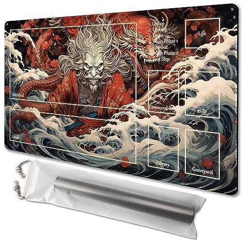 MTG Playmat Size 24x14in Free Storage Bags Non-Slip Backing Printing, Ideal for Card Game Enthusiasts TCG Playmat (Dragon and Dragon,with Zone) - color: Dragon and Dragon-with Zone