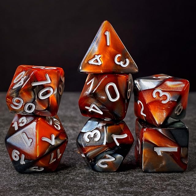 Sage’s Portal Stones DND Dice Set Acrylic Opaque 7-PC Polyhedral DND Dice Set for Dungeons and Dragons D&D Sage’s Cantrips RPG Tabletop TTRPG (Copper/Mica) - color: Copper/Mica/Silver