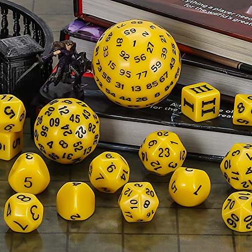 CiaraQ DND Polyhedral Dice Set (15pcs) D4-D100 Game Dice with Dice Bag | Acrylic Role Playing Dice for Dungeons and Dragons MTG Table Games (Yellow & Black) - color: Yellow & Black