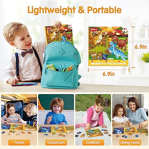 SYNARRY Magnetic Dinosaur Puzzle for Kids Ages 3-5, Travel Dinosaur Toys | 20-Piece Magnetic Travel Puzzle for Kids Ages 4-6, Car Airplane Road Trip Activities, Quiet Toys, Dinosaur Gifts for Kids - style: Dinosaur