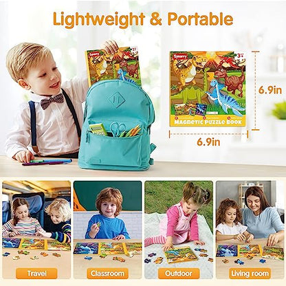 SYNARRY Magnetic Dinosaur Puzzle for Kids Ages 3-5, Travel Dinosaur Toys | 20-Piece Magnetic Travel Puzzle for Kids Ages 4-6, Car Airplane Road Trip Activities, Quiet Toys, Dinosaur Gifts for Kids - style: Dinosaur