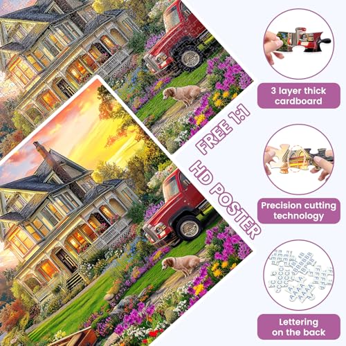 1000 Piece Puzzles for Adults, Autumn Landscape Jigsaw Puzzle, Villa and Dog Jigsaw Puzzles 1000 Pieces, Challenging Game Home Decor Birthday Party Gift Toy for Adults Kids Seniors, 28×20 in - style: Villa and Dog