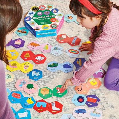 eeBoo Hexagon Puzzle Pairs - Rhyming Words, 33 Self-Correcting Pairs, Match Sounds to Images, Pre-Reading Activity for Preschool Kids Ages 3 and up - style: Rhyming Words