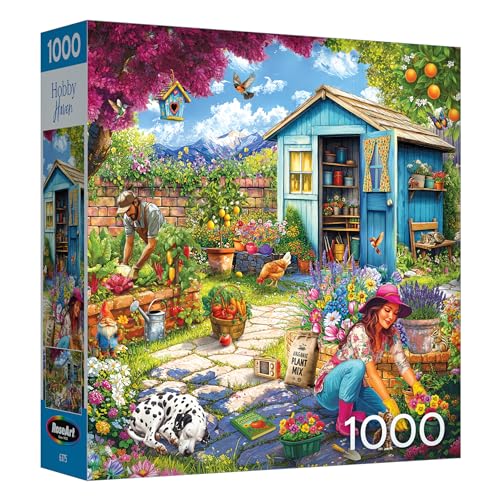 RoseArt Hobby Haven Couple in The Garden 1000 Piece Jigsaw Puzzle | 19.25" x 26.625" Finished Size, Fully Interlocking Pieces, Bonus Poster Included, Made in USA - style: Couple In The Garden