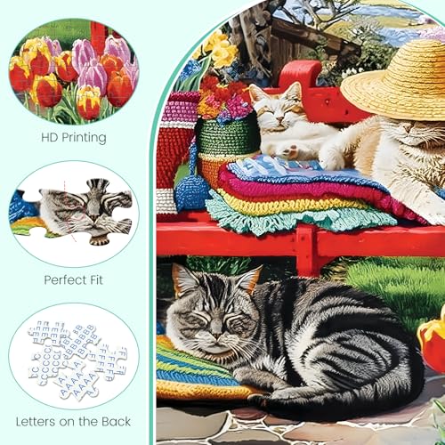 500 Piece Puzzles for Adults, Cat & Garden Jigsaw Puzzle, Ideal Gift | Perfect for Family Game Night, Home Wall Decor, Ideal Gift for Adults, Seniors, 20.5 x 15 in - style: Cats' Nap