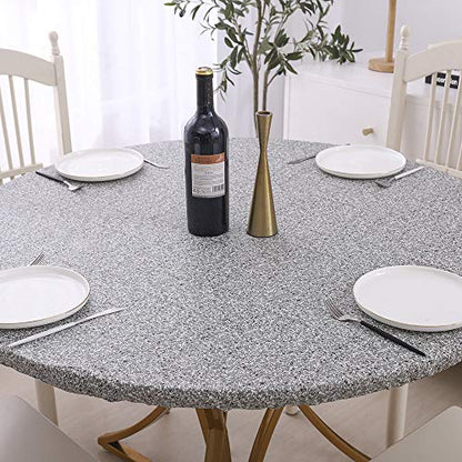 Walrus Round Vinyl Fitted Tablecloth with Flannel Backing Elastic Edge Design Table Cover Waterproof Oil-Proof PVC Table Cloth Stain-Resistant Best for 32"-36" Round - color: Grey, size: 36" (Round)