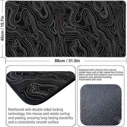 Desk Mat Gaming Mouse Pads – Midnight Topography, X-Large 31.5 x 15.75 Inch Extended Gaming Mouse Pad, Large Desk Mat, Non-Slip Backing with Ultra-Smooth Surface for Gaming, Office & Home Desk - color: Midnight Topography, size: X-Large