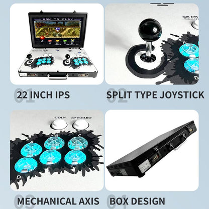 Portable 20000 in 1 Metal Box 3D Arcade Game Console, 22 inch Screen Retro Electronic Game Console, with Search/Hide/Save/Load/Pause Functions