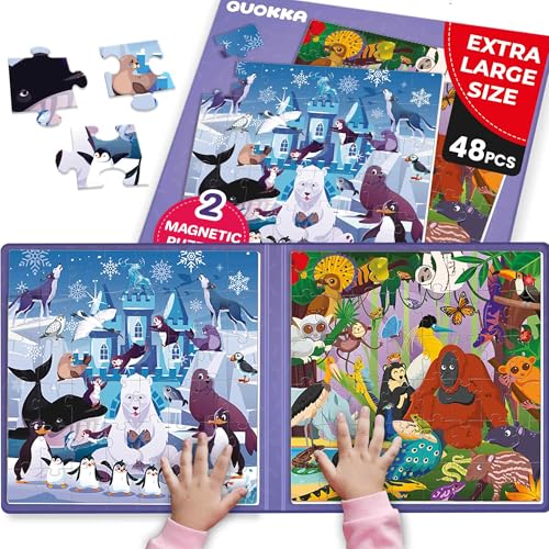 QUOKKA Magnetic Puzzles for Toddlers 3-5 – 2x48 Pieces Travel Games for Kids 2-4 – Polar & Jungle Animals Learning Magnetic Puzzles for Kids Ages 4-8 – Educational Puzzle Gift Toy for Boys and Girls - color: 4. 48 Pcs Polar
