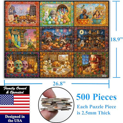 Think2Master Holiday Collage 500 Pieces Very Large Pieces Jigsaw Puzzle: 13+, Teens, Adults & Seniors. A Year of Celebration an Excellent Present for Birthdays, Christmas. Size: 26.8” X 18.9” - style: Holidays & Vacations