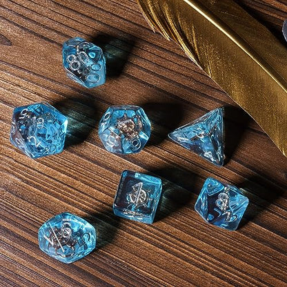 UDIXI 7PCS Polyhedral Dice Set D&D, Blue Rudder DND Dice for Tabletop Games | Velvet Storage Bag, DM Gift, for Dungeons and Dragons Role Playing Games Board Games - color: Ocean/Rudder
