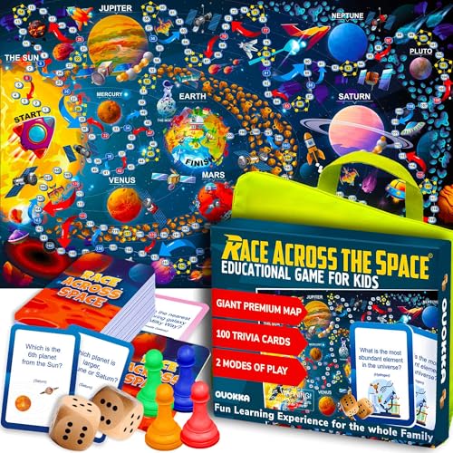 QUOKKA Space Board Game for Kids 8-12 - Learning Family Game for Teens and Adults - 130 Question Cards - Top Facts - Play Indoor & Outdoor - Educational Solar System Toy for 6 10 Year Olds - color: 1. Space Floor Game