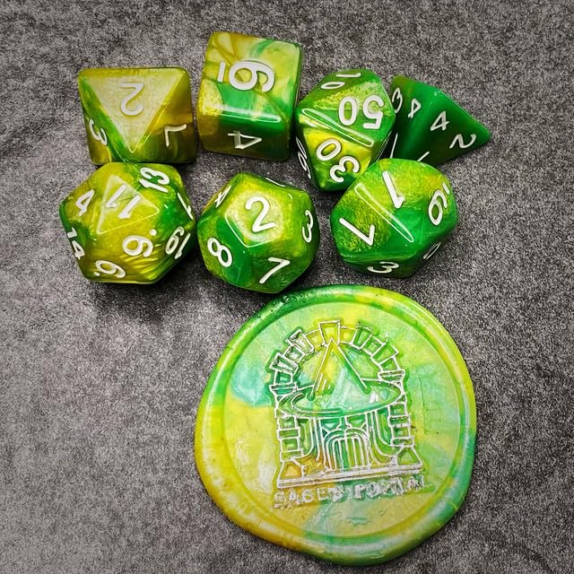 Sage’s Portal Stones DND Dice Set Acrylic Opaque 7-PC Polyhedral DND Dice Set for Dungeons and Dragons D&D Sage’s Cantrips RPG Tabletop TTRPG (Green/Lime) - color: Green/Lime