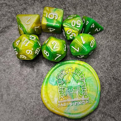 Sage’s Portal Stones DND Dice Set Acrylic Opaque 7-PC Polyhedral DND Dice Set for Dungeons and Dragons D&D Sage’s Cantrips RPG Tabletop TTRPG (Green/Lime) - color: Green/Lime