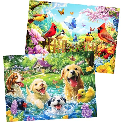 2 Pack 300 Pieces Puzzle for Adults,Bird Jigsaw Puzzles 300 Pieces Dog Puzzle Hummingbird Puzzles 300 Piece for Adults Kids Seniors Premium Cardboard Bird Lover Puzzles - style: Dog Bird