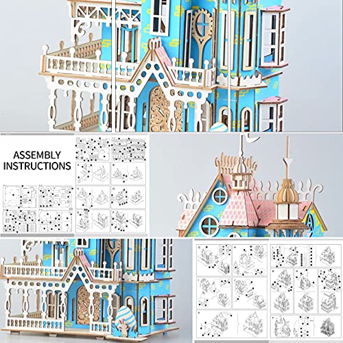 3D Puzzle Dollhouse for Kids, 3D Jigsaw Dollhouse Puzzle for Girls - Educational Paper Craft Toys for Game Xmas Birthday Easter Gifts, Easy to Assemble ，174pcs - color: Dream Villa