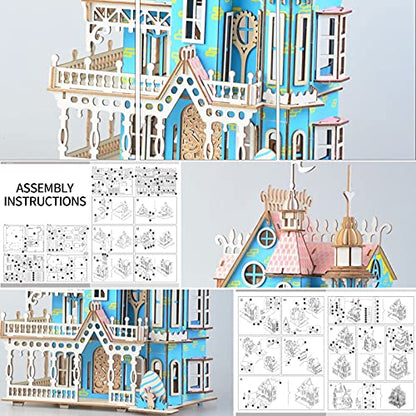3D Puzzle Dollhouse for Kids, 3D Jigsaw Dollhouse Puzzle for Girls - Educational Paper Craft Toys for Game Xmas Birthday Easter Gifts, Easy to Assemble ，174pcs - color: Dream Villa