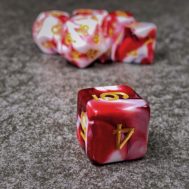 Sage’s Portal Stones DND Dice Set Acrylic Opaque 7-PC Polyhedral DND Dice Set for Dungeons and Dragons D&D Sage’s Cantrips RPG Tabletop TTRPG (Red/White) - color: Red/White