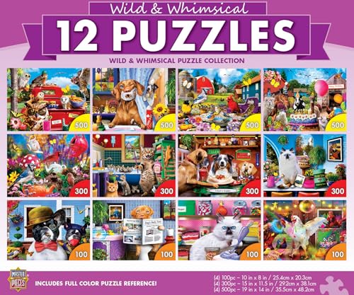 MasterPieces – Jigsaw Puzzle 12-Pack Bundle Set, Fun for Adults and Family, Wild & Whimsical Collection, (4) Round 100 Piece, (4) 300 Piece, (4) 500 Piece - style: Wild & Whimsical