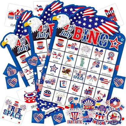 39Pcs 4th of July Bingo Game for Adults Kids 24 Players Eagle Shape Bingo Game Cards with Reward Stickers for Family Friend Student Large Group Activities Independence Day Patriotic Party Favors - style: 4th of July