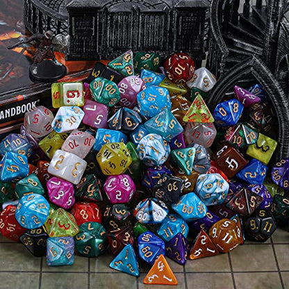CiaraQ Polyhedral Role Playing Dice with Drawstring Storage Pouch | 26 acrylic dice sets – 182 pcs total, 7 per set (D4-D20). Lightweight & durable. Great for D&D & tabletop games. Ages 14+. - color: 26 Colors -Sickle Font