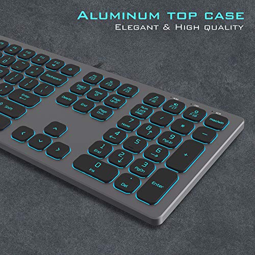 POWZAN Aluminum Quiet Wired Slim Chiclet Keyboard - Compatible with Apple iMac, MacBook, Mac and PC, USB Numeric Keypad RGB Lighted Key - Space Gray - color: KB770-Space Gray