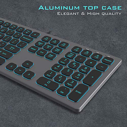 POWZAN Aluminum Quiet Wired Slim Chiclet Keyboard - Compatible with Apple iMac, MacBook, Mac and PC, USB Numeric Keypad RGB Lighted Key - Space Gray - color: KB770-Space Gray