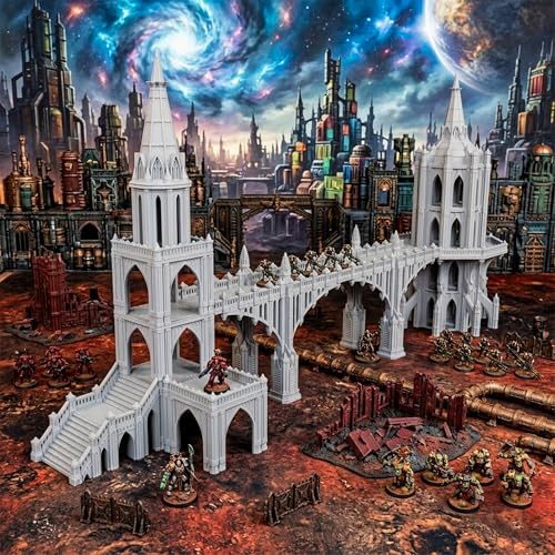 AUSPDICE Sci-Fi Buildings 25mm Gothic Spire Tower, Wargame Terrain | 1:64 Scale Unpainted Multi-Tier Tower with Open Balconies and Stairs for Sci-Fi TTRPGs, Wargames and Dioramas - AF1153A