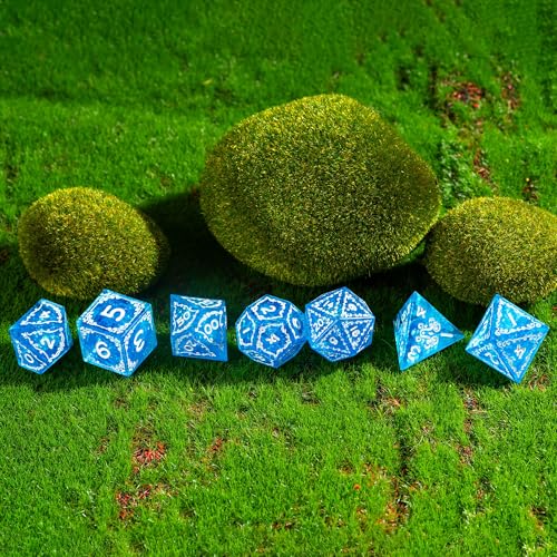 Cusdie 7-Piece Sharp Edges DND Dice Set with Sprout Design - Perfect for Tabletop RPGs Board Games Gifting and Collecting(Sprout Blue) - color: Sprout-blue
