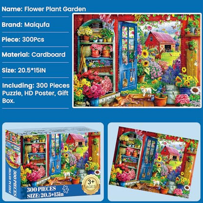 300 Pieces Puzzle for Adults | Flowers House Puzzle | Recycled Cardboard Large Piece Jigsaw Puzzles 300 Pieces | Challenging Game Home Decor Birthday Party Gift Toy 20.5 * 15 inch - style: FLowers House