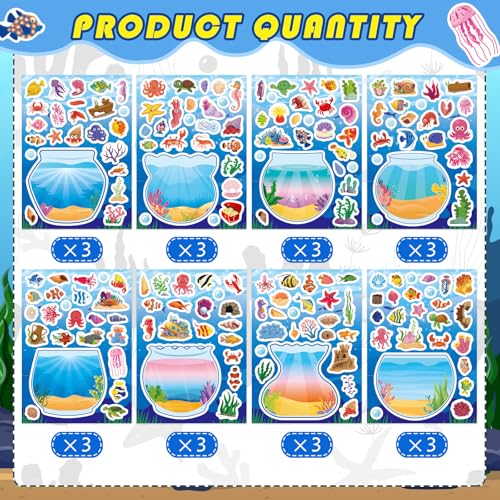Ocean Animal Stickers, Make Your Own Sea Animal Fish Tank Scene Sticker | Make a Face Sticker Sheets for Kids, Goodie Bags Stuffers, Summer Party Favors Activities - style: Fish Tank