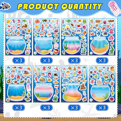 Ocean Animal Stickers, Make Your Own Sea Animal Fish Tank Scene Sticker | Make a Face Sticker Sheets for Kids, Goodie Bags Stuffers, Summer Party Favors Activities - style: Fish Tank