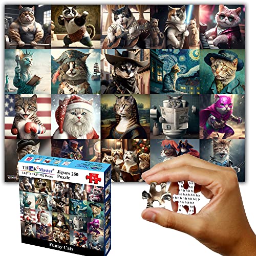 Think2Master Funny Cats 250 Pieces Jigsaw Puzzle Featuring Kittens and Cats. Great Gift. Large Pieces. Size: 14.2” X 19.3” - style: Funny Cats