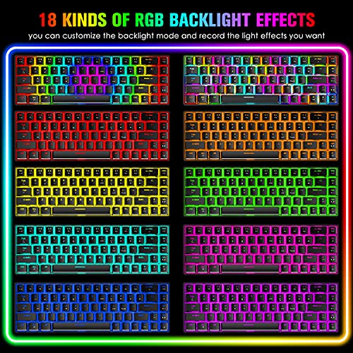 60% Mechanical Gaming Keyboard Mini 68 Keys Anti-Ghosting Wired RGB 18 Backlit Effects,Lightweight Gaming Mosue DPI Adjustable Honeycomb Optical,113 PBT Pudding Keycaps for PC Gamers(White)