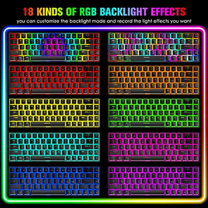 60% Mechanical Gaming Keyboard Mini 68 Keys Anti-Ghosting Wired RGB 18 Backlit Effects,Lightweight Gaming Mosue DPI Adjustable Honeycomb Optical,113 PBT Pudding Keycaps for PC Gamers(White)