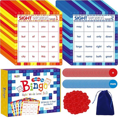SpriteGru Sight Word Bingo Game, 160 Sight Words Learn to Read Level 1 & Level 2 Bingo Board Game Dolch's & Fry's Words Lists for Kindergarten and Preschool Kids 4-8, Perfect for Classroom & At Home - style: 25 Pcs Sight Word Bingo Game Level 1-2