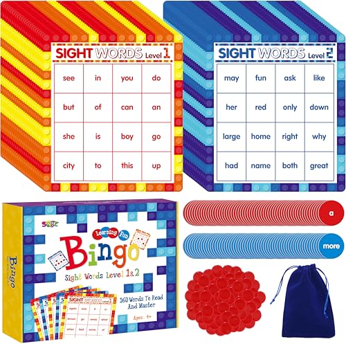 SpriteGru Sight Word Bingo Game, 160 Sight Words Learn to Read Level 1 & Level 2 Bingo Board Game Dolch's & Fry's Words Lists for Kindergarten and Preschool Kids 4-8, Perfect for Classroom & At Home - style: 25 Pcs Sight Word Bingo Game Level 1-2