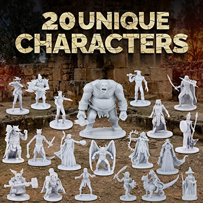 Path Gaming 20‑Piece Unpainted Miniatures Set – 28 mm Fantasy Heroes, Monsters & NPCs for Dungeons & Dragons & Pathfinder