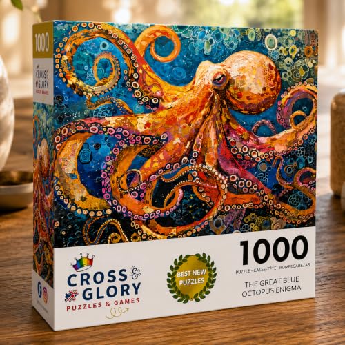 Cross & Glory | Jigsaw Puzzles for Adults | The Great Blue Octopus Enigma | Deep Sea Octopus Puzzle | Satin Finish Ocean Puzzle 1000 Pieces | Ages 14+ - color: Octopus Enigma