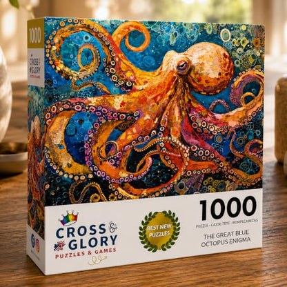 Cross & Glory | Jigsaw Puzzles for Adults | The Great Blue Octopus Enigma | Deep Sea Octopus Puzzle | Satin Finish Ocean Puzzle 1000 Pieces | Ages 14+ - color: Octopus Enigma