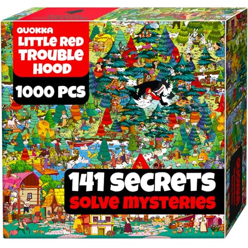 QUOKKA 1000 Piece Jigsaw Puzzle for Adults Red Riding Hood – Puzzles for Adults 1000 Pieces Premium Box Packaging - Extra Fun Hidden Secrets & Audio Story – Perfect Relaxation Creativity Gift - color: Red Hood
