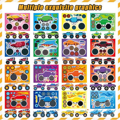 48 Sheets Create Monster Truck of Dreams Stickers, Make Your Own Stickers for Boys and Girls, Travel Sticker Books, Party Favors, Birthday, Home, School and Activities Gifts for Kids Ages 3+ - style: Monster Car