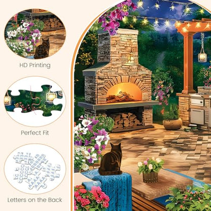 Cozy Flowers Garden Patio & Fireplace 500 Piece Puzzle, Relaxing Game | Fun and challenging for family time, relaxing gift for adults and seniors, 20.5 x 15 in - style: Night Patio